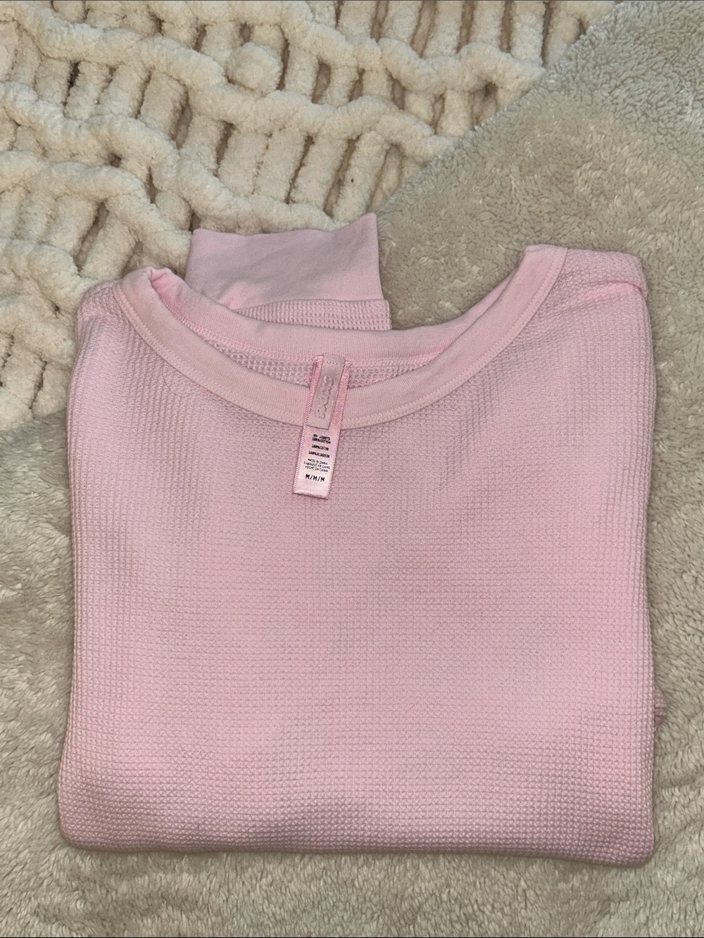 Skims Light Pink Long Sleeve Waffle Knit Top
